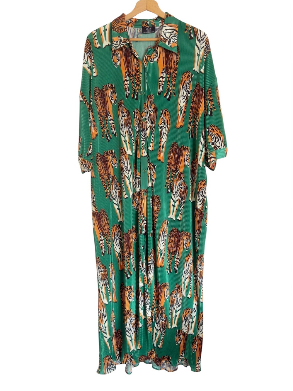 Dressed in Lala So Far So Good Tiger Tales Plisse Oversized Maxi Dress size 2X